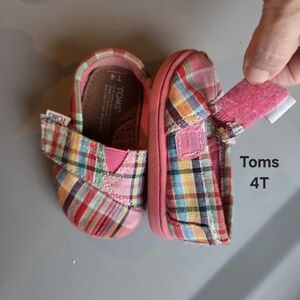 Toms Kids Plaid Shoes With Velcro Straps - Pink and Multicolor